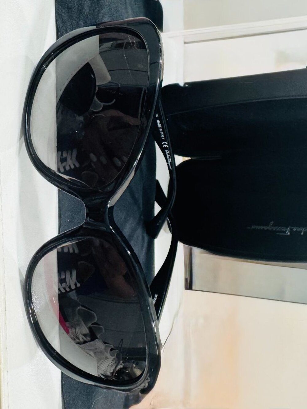 Salvatore Ferragamo Black Sunglasses w/Silver Rhinestones SF658SL 001 135